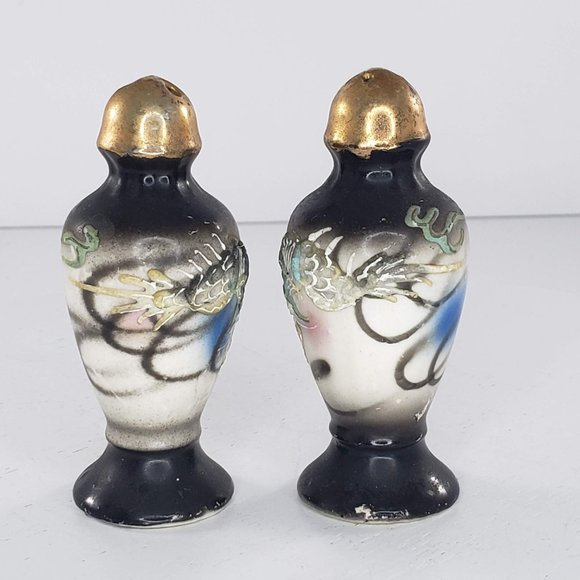 Dragonware Black Salt Pepper Shaker Set Japan Moriage Vintage - Picture 3 of 7
